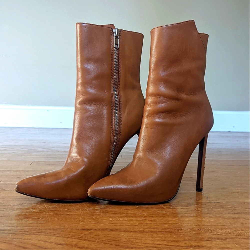 Tony Bianco high heeled leather upper zip up boots